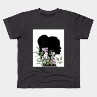 A girl silueth with watercolor flowers and leaves Kids T-Shirt